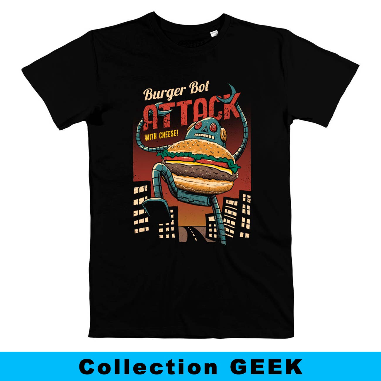 T-shirt unisex in cotone bio con stampa vintage Burger Bot