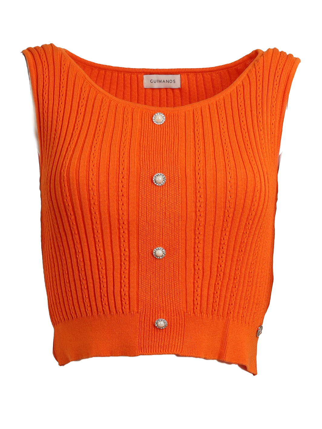 Top in maglia a costine in cotone con bottoni gioiello