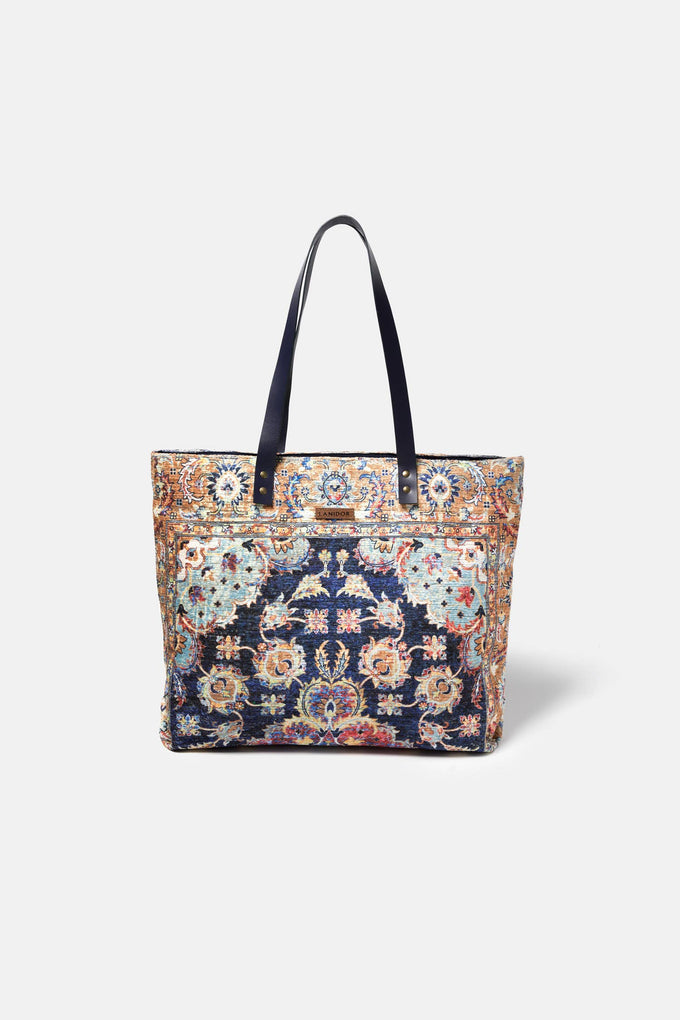 Borsa tote effetto velluto con stampa decorativa