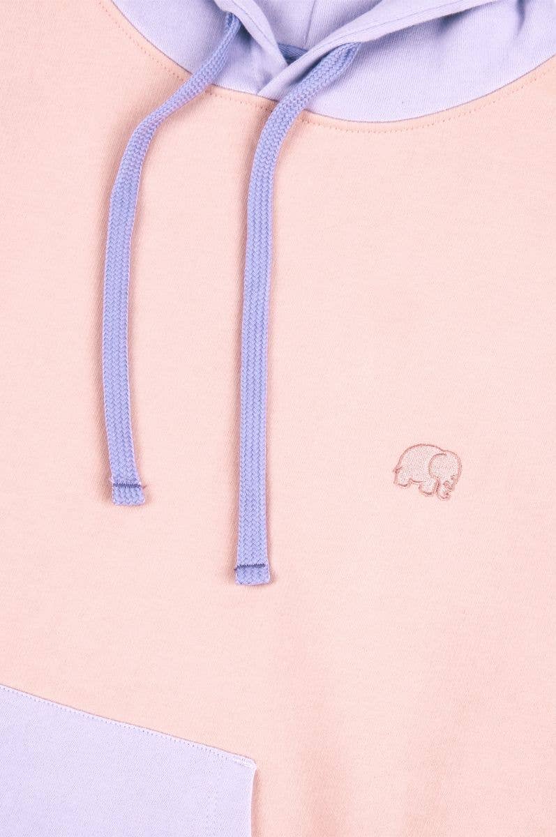 Felpa oversize donna color block rosa con cappuccio