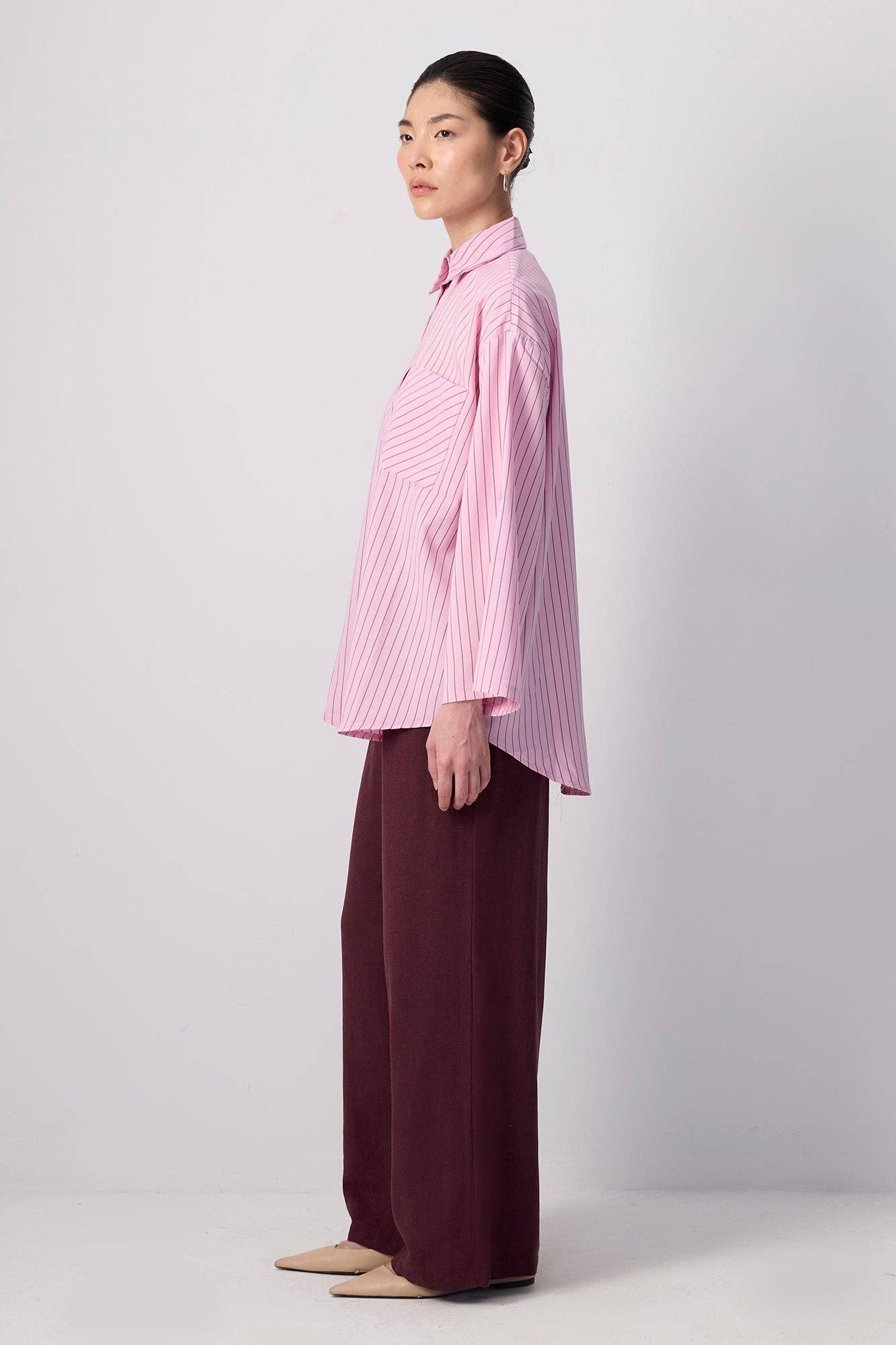 Camicia popover relaxed a righe rosa con tasca