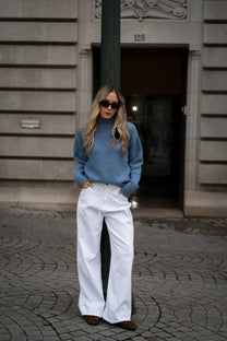 Pantaloni in twill bianchi a gamba ampia con coulisse