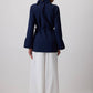 Camicia in lino blu navy con pizzo floreale e cintura