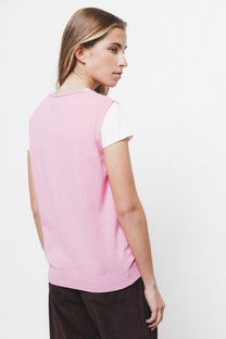 Gilet in maglia rasata rosa con scollo rotondo