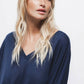Maglietta oversize in lyocell con scollo a V e maniche 3/4