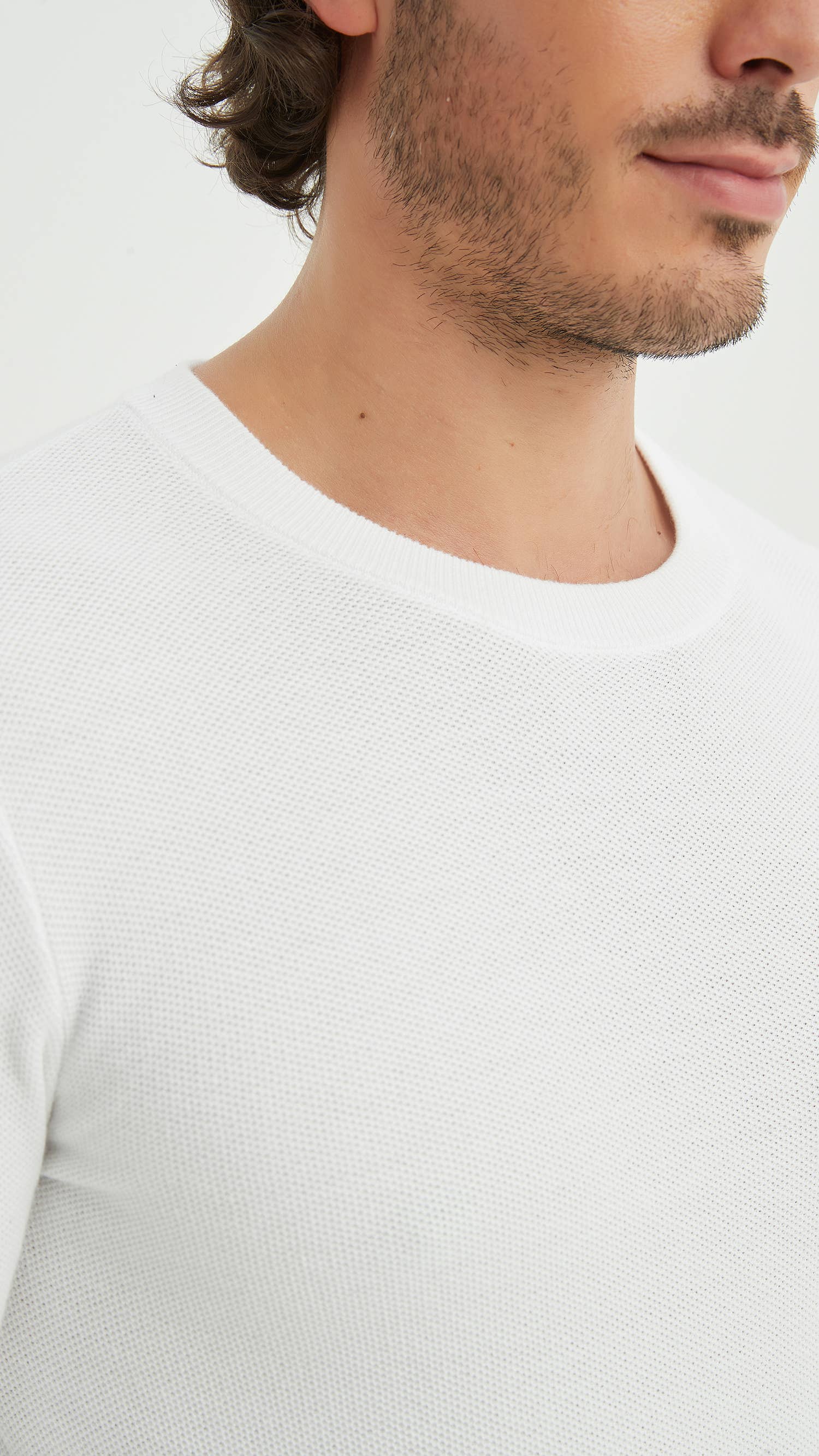 Maglia in cotone piqué a girocollo bianca