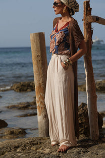 Pantaloni palazzo in lino e rayon