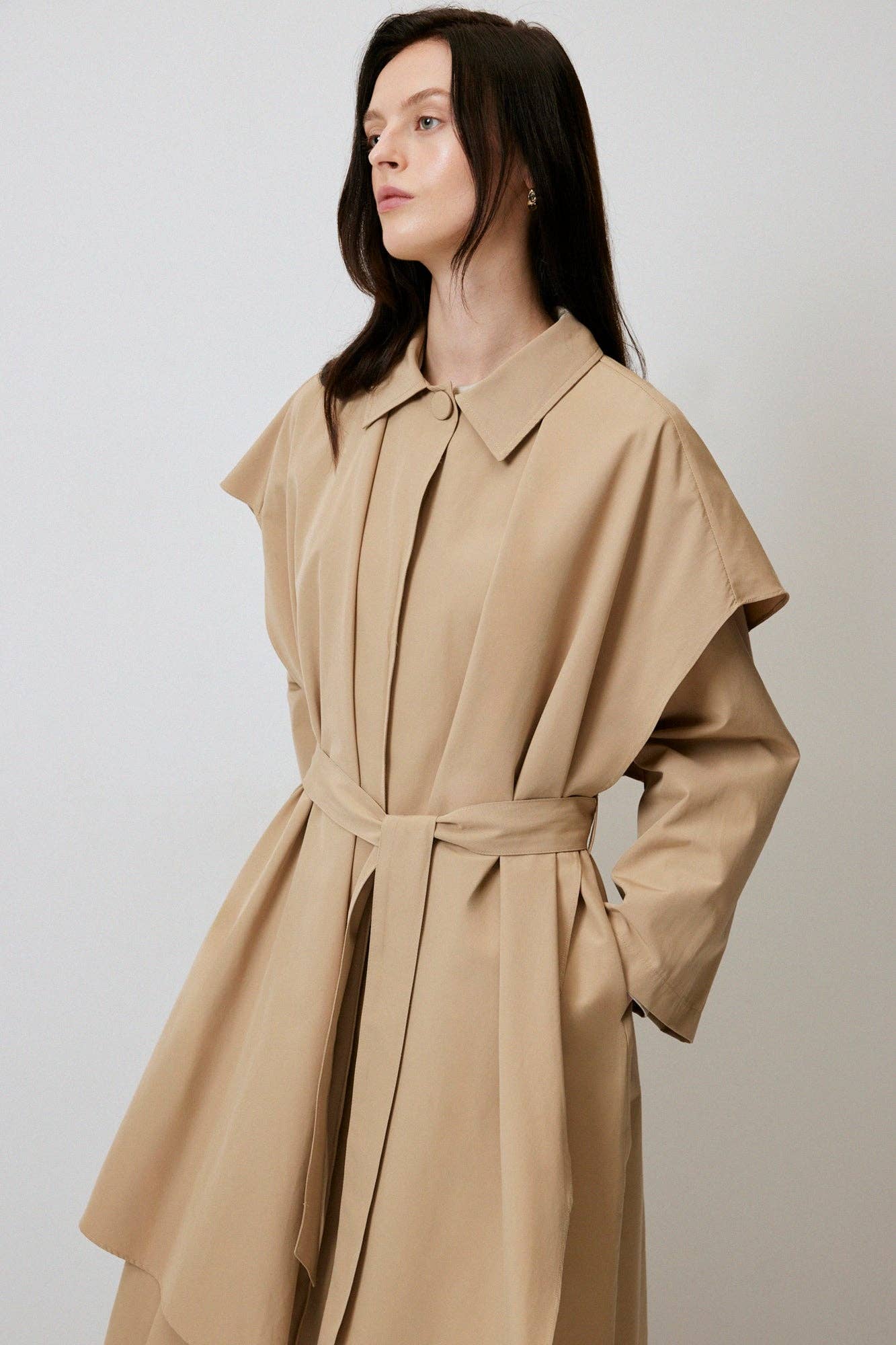 Trench lungo oversize in misto cotone beige