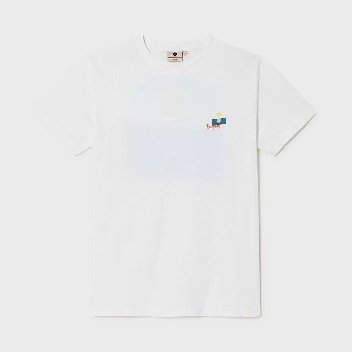 T-shirt vintage in cotone biologico con stampa tramonto bianca