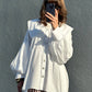 Camicia oversize con colletto Peter Pan in misto viscosa