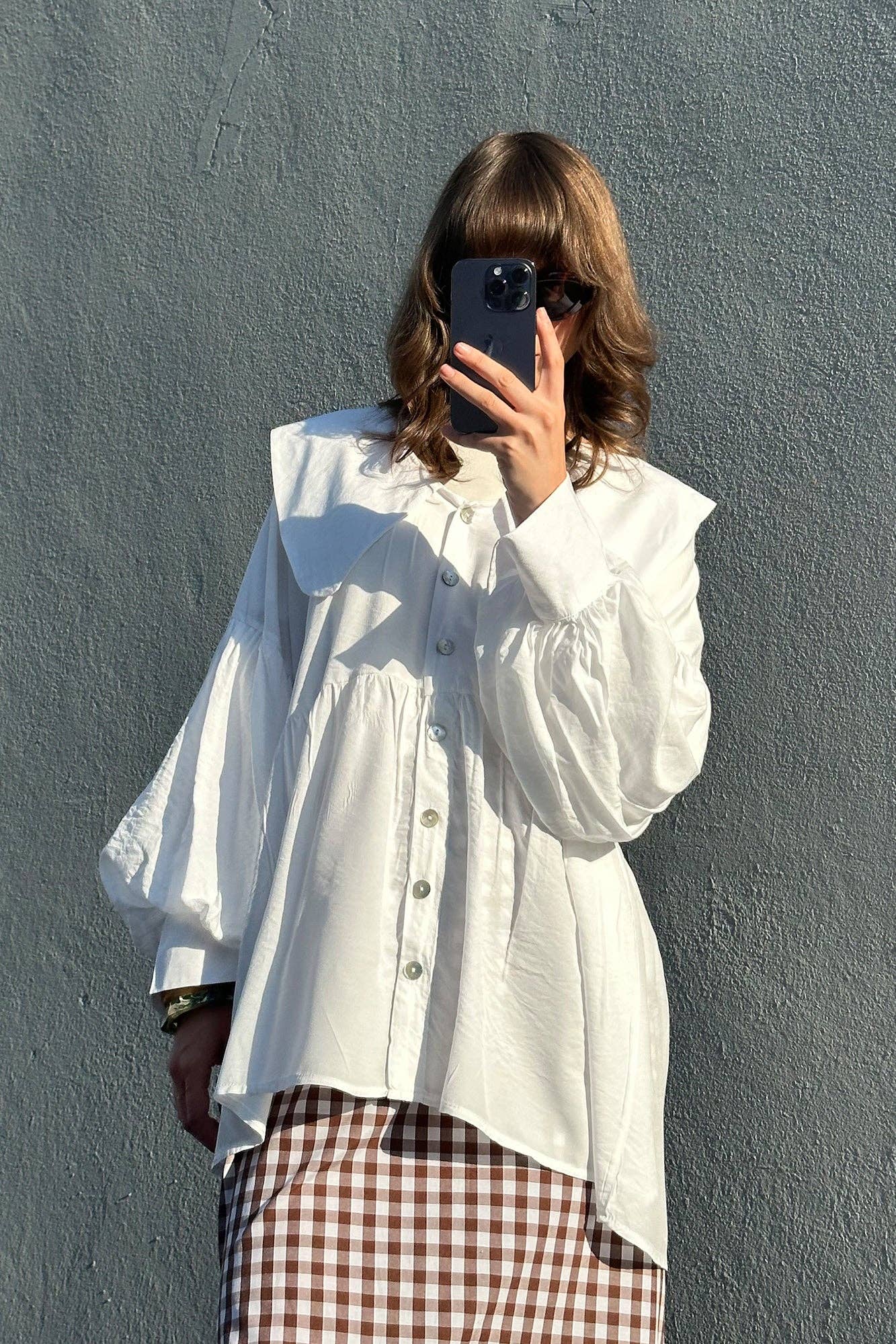 Camicia oversize con colletto Peter Pan in misto viscosa