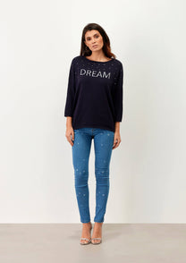 Maglia blu navy con scritta Dream e applicazioni