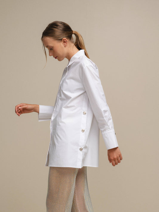 Camicia lunga bianca in cotone da donna
