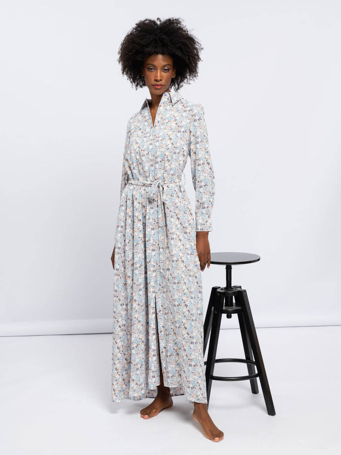 Vestito chemisier lungo floreale con cintura
