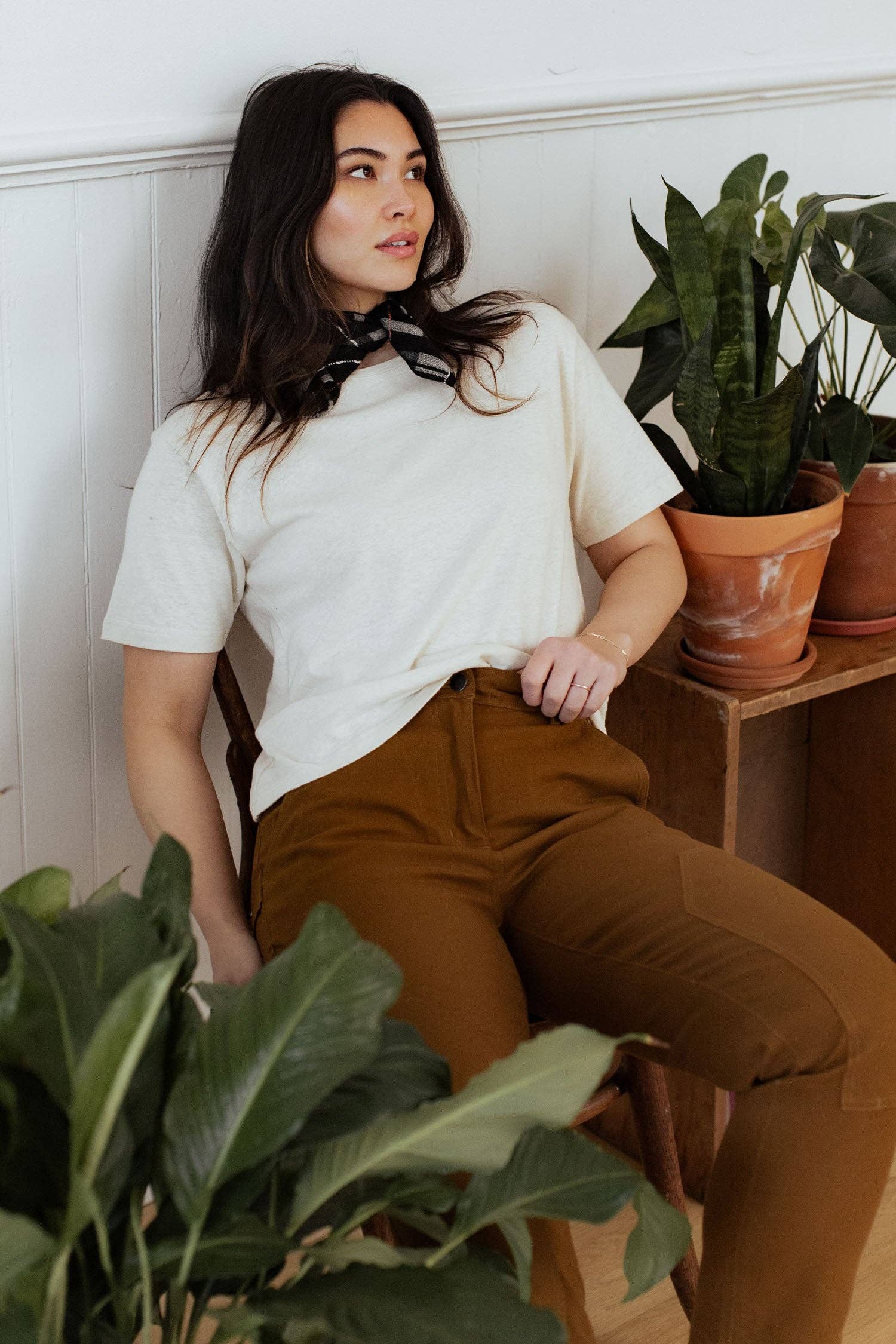 T-shirt boxy in canapa e cotone biologico color avorio