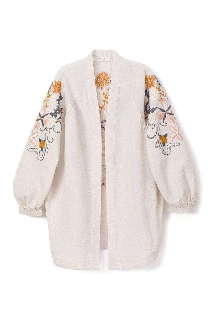 Giacca kimono in lino ricamato