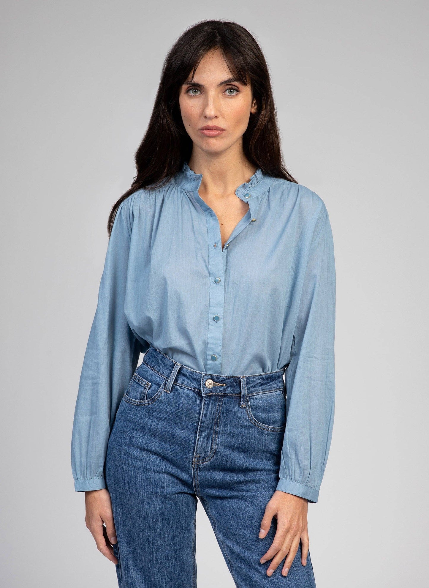 Camicia Saminy Celeste in Voile di Cotone