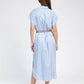 Abito chemisier midi a righe blu con ricami