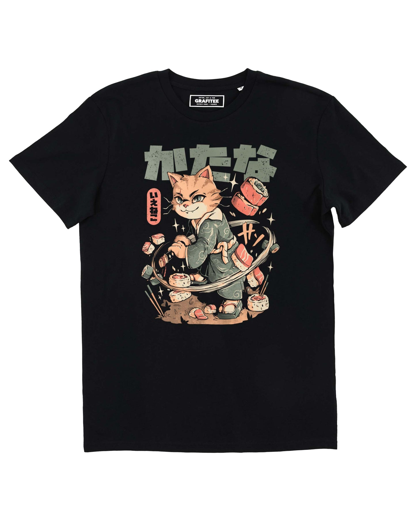 T-shirt Sushi Slayer Cat in cotone biologico con grafica manga