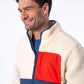 Giacca sherpa color block avorio e blu navy
