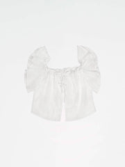 Top bianco Lux con volant e ricami