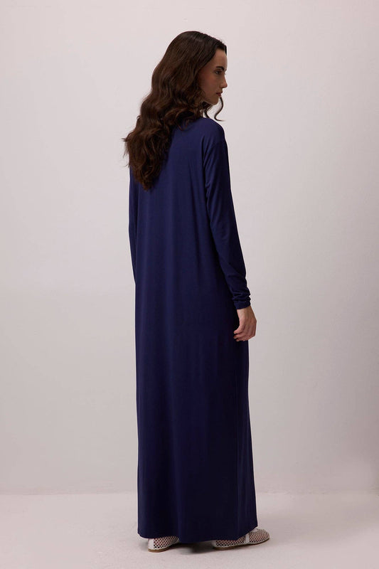 Abito lungo in viscosa blu navy a maniche lunghe