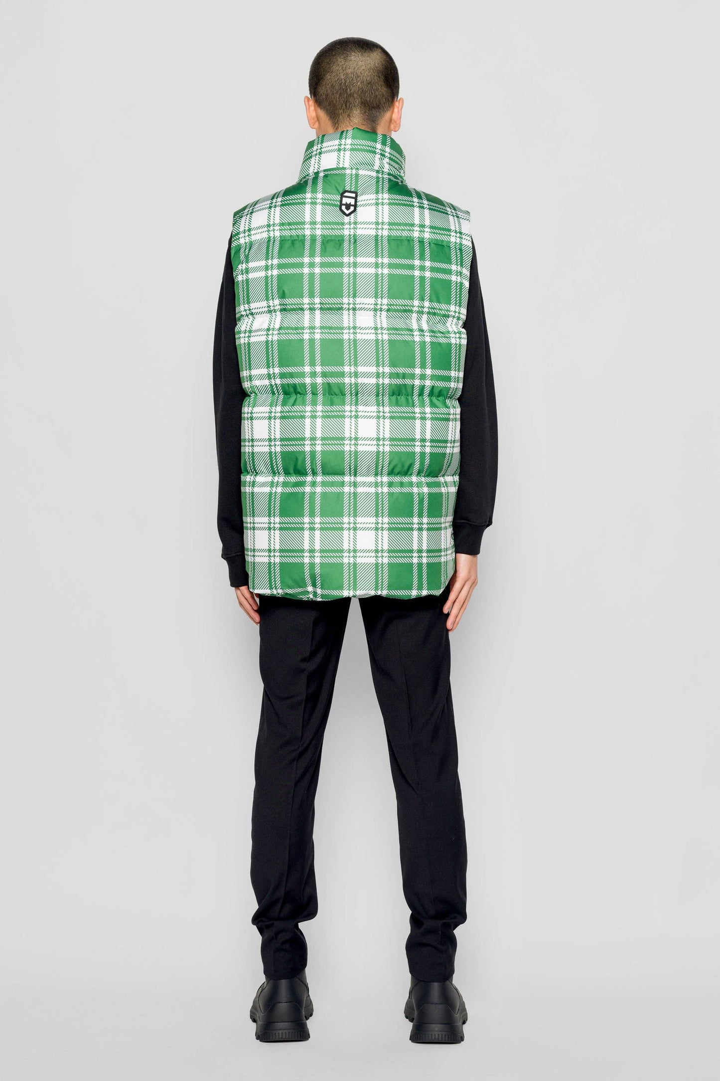 Gilet imbottito Gora tartan verde e bianco