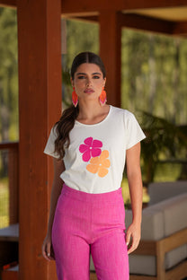 T-shirt in cotone con stampa floreale