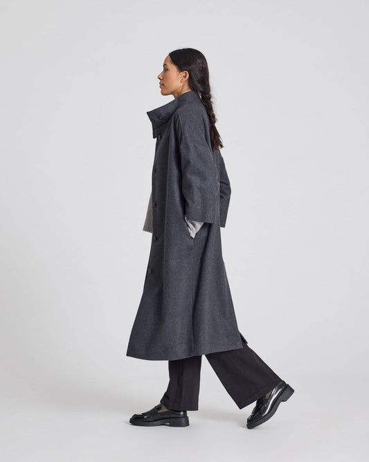 Cappotto lungo oversize Nete in lana riciclata grigio scuro mélange