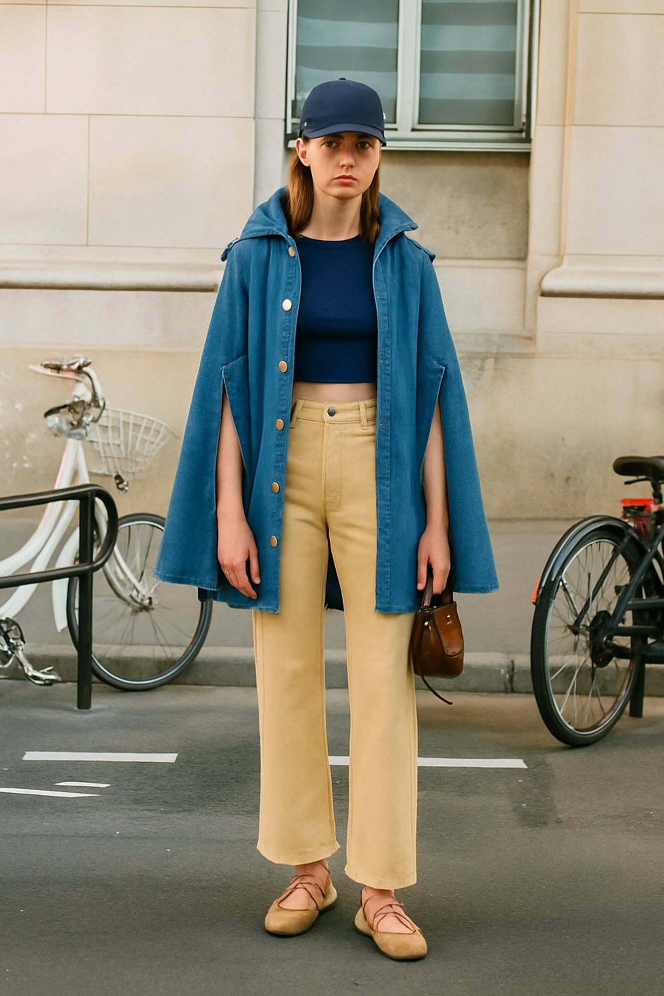 Poncho in denim con cappuccio