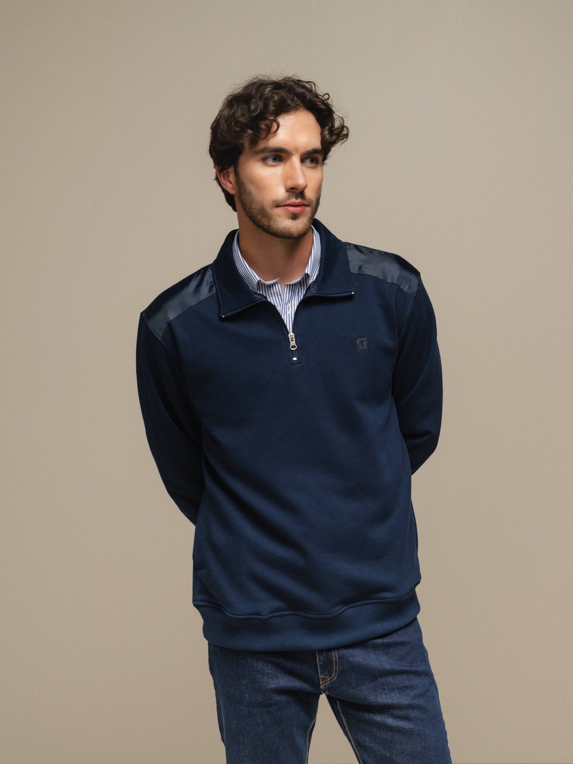 Polo da uomo con mezza zip in cotone e poliestere