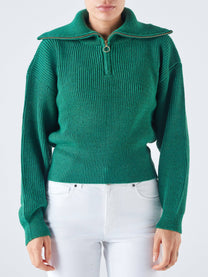 Maglia a costine con zip e collo ampio