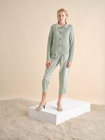 Cardigan traforato in cotone con colletto e bottoni