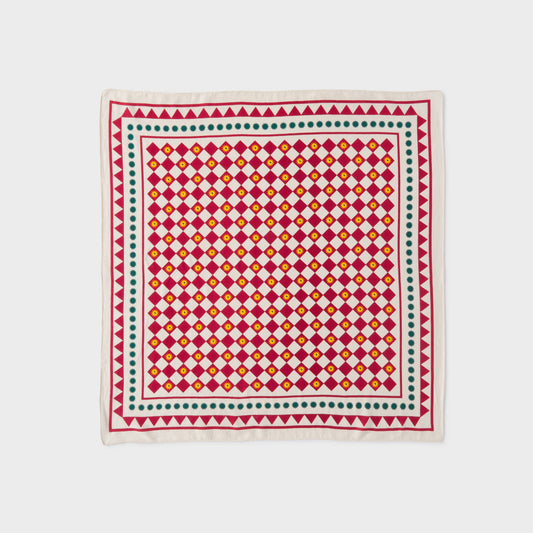 Foulard piccolo in cotone biologico con stampa grafica ecru