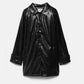 Trench coat effetto pelle nero lucido
