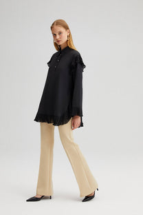 Tunica in chiffon nera con volant