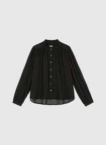 Blusa nera testurizzata con collo alla coreana