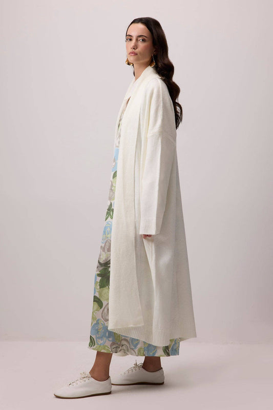 Cardigan lungo in maglia panna