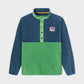 Felpa in pile bicolore blu navy e verde con bottoni