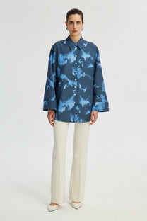 Camicia tie-dye in lino testurizzato
