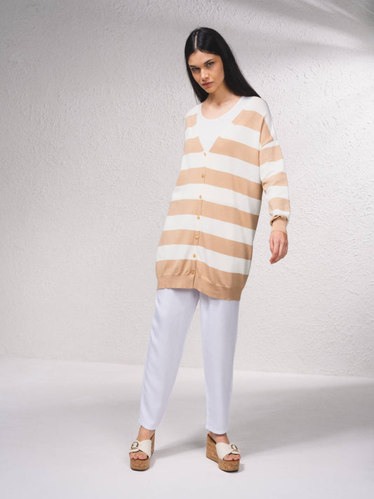 Cardigan oversize a righe in maglia fine