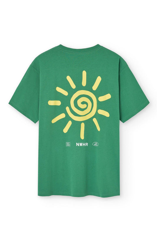 T-shirt Verde Sole con Stampa Sole