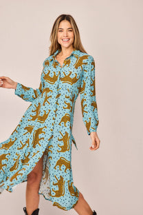 Abito chemisier lungo con stampa animalier