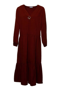 Vestito midi fluido in viscosa con applicazione gioiello