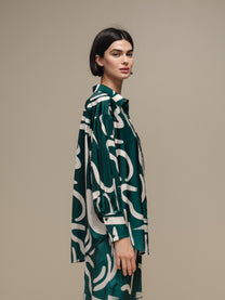 Camicia donna satinata fantasia astratta verde