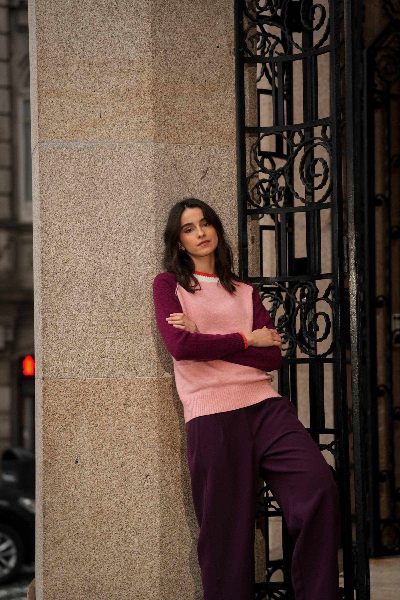 Maglia in lana bicolore rosa e viola
