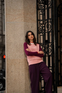 Maglia in lana bicolore rosa e viola
