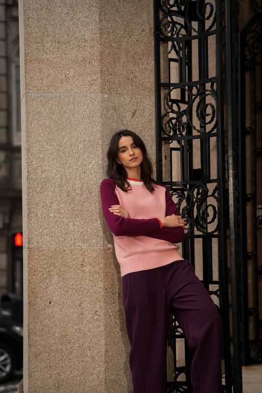Maglia in lana bicolore rosa e viola
