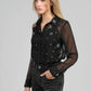 Camicia nera in organza con ricami gioiello