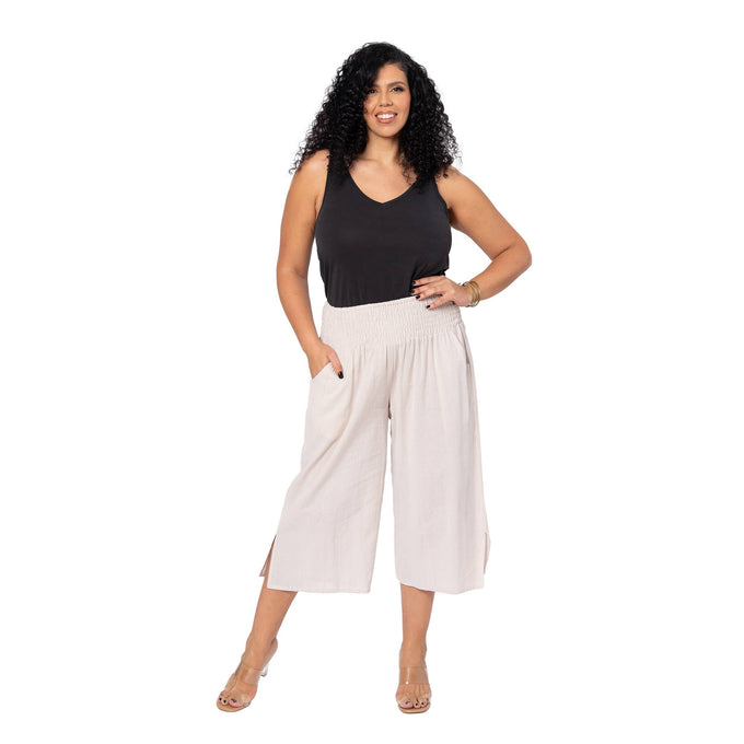 Pantaloni culotte estivi in lino e cotone curvy